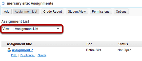 Use the View dropdown to select Assignment List by Student option.
